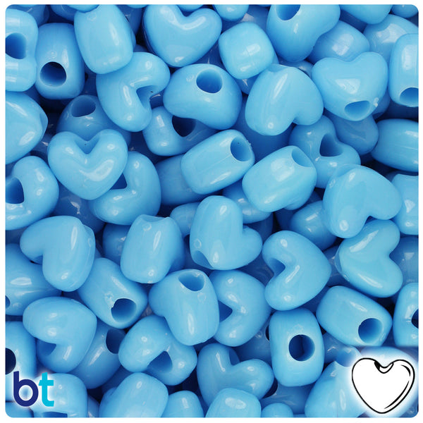 BeadTin Baby Blue Opaque 12mm Heart (VH) Plastic Pony Beads (250pcs)