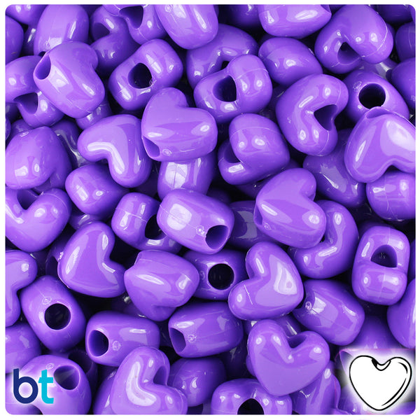 BeadTin Dark Lilac Opaque 12mm Heart (VH) Plastic Pony Beads (250pcs)