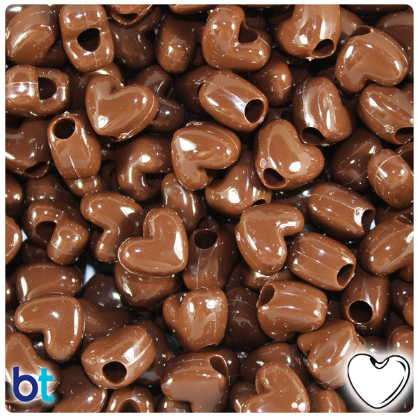 BeadTin Chocolate Opaque 12mm Heart (VH) Plastic Pony Beads (250pcs)