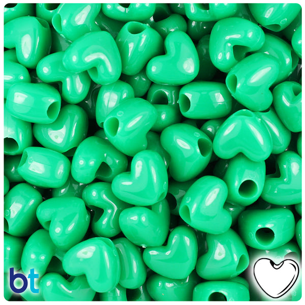 BeadTin Green Opaque 12mm Heart (VH) Plastic Pony Beads (250pcs)