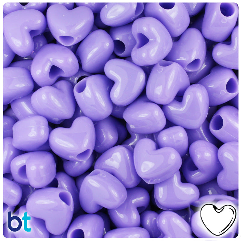 BeadTin Lilac Opaque 12mm Heart (VH) Plastic Pony Beads (250pcs)