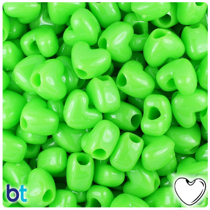 BeadTin Lime Opaque 12mm Heart (VH) Plastic Pony Beads (250pcs)