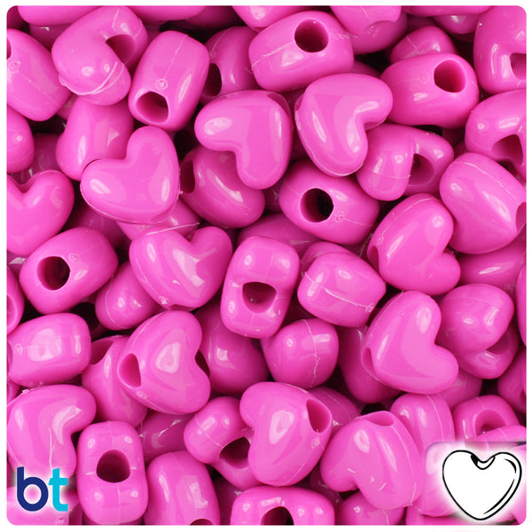 BeadTin Dark Pink Opaque 12mm Heart (VH) Plastic Pony Beads (250pcs)