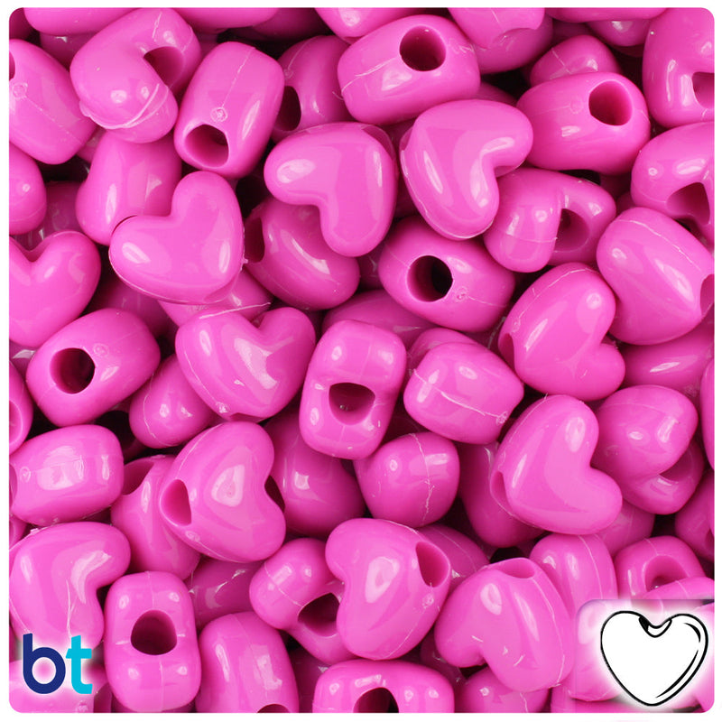 BeadTin Dark Pink Opaque 12mm Heart (VH) Plastic Pony Beads (250pcs)