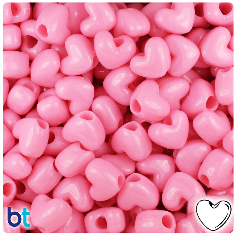 BeadTin Baby Pink Opaque 12mm Heart (VH) Plastic Pony Beads (250pcs)