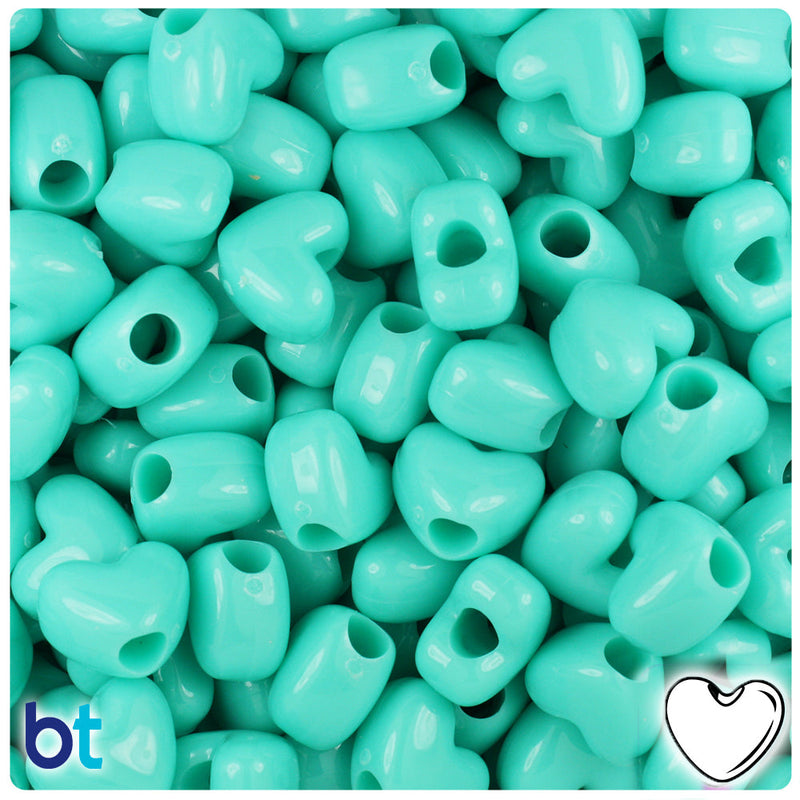 BeadTin Light Turquoise Opaque 12mm Heart (VH) Plastic Pony Beads (250pcs)