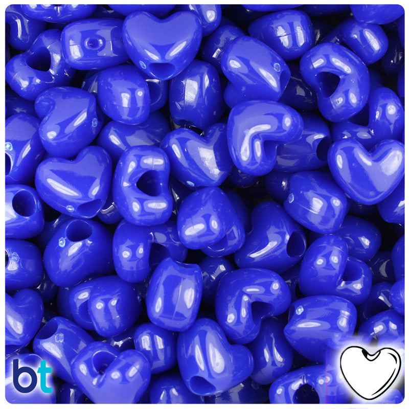 BeadTin Royal Blue Opaque 12mm Heart (VH) Plastic Pony Beads (250pcs)