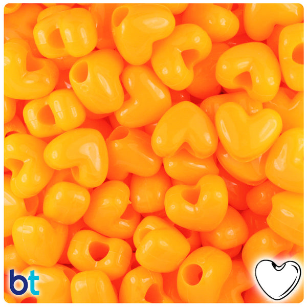 BeadTin Orange Opaque 12mm Heart (VH) Plastic Pony Beads (250pcs)