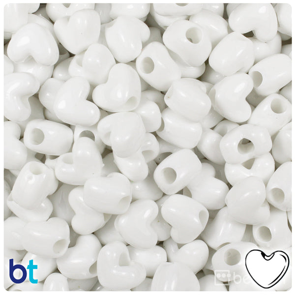 BeadTin Bright White Opaque 12mm Heart (VH) Plastic Pony Beads (250pcs)