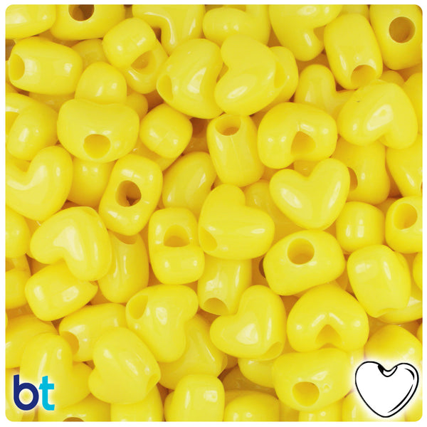 BeadTin Yellow Opaque 12mm Heart (VH) Plastic Pony Beads (250pcs)