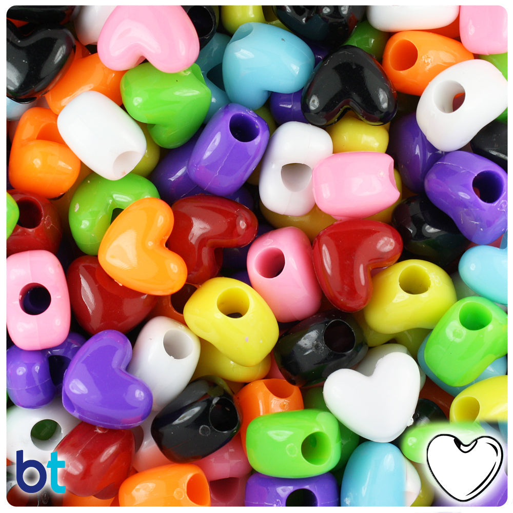 BeadTin Opaque Mix 12mm Heart (VH) Plastic Pony Beads (250pcs)