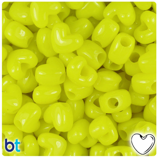 BeadTin Lemon Neon Bright 12mm Heart (VH) Plastic Pony Beads (250pcs)