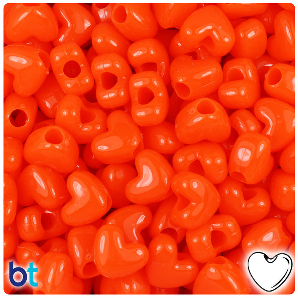 BeadTin Tangelo Neon Bright 12mm Heart (VH) Plastic Pony Beads (250pcs)