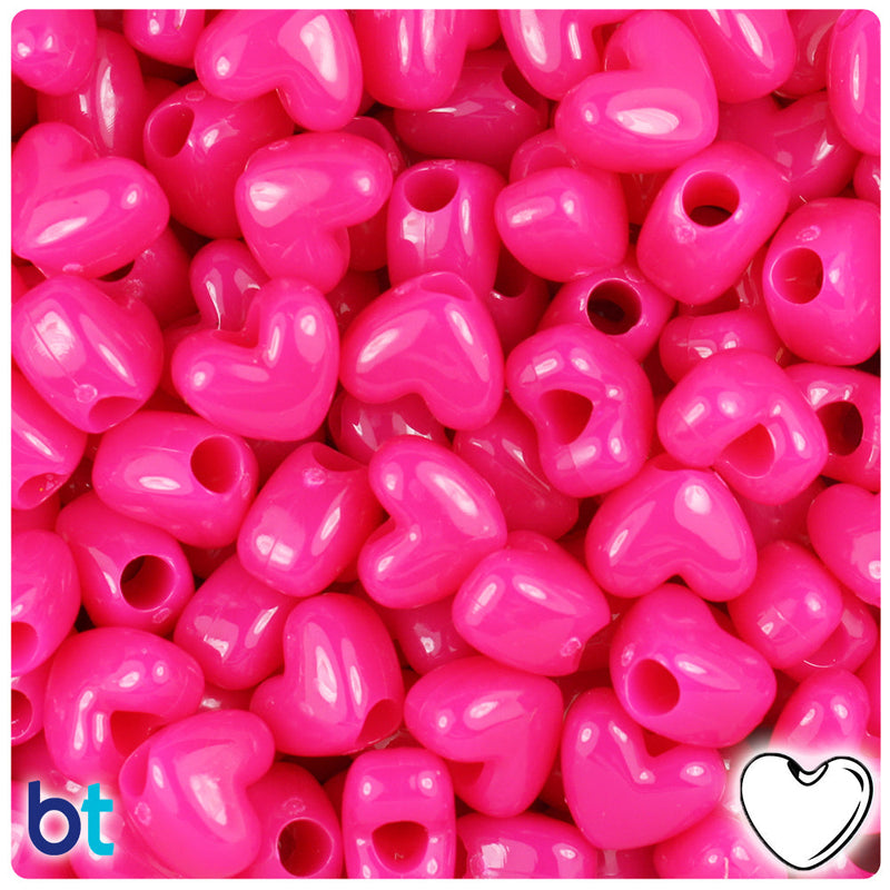 BeadTin Magenta Neon Bright 12mm Heart (VH) Plastic Pony Beads (250pcs)