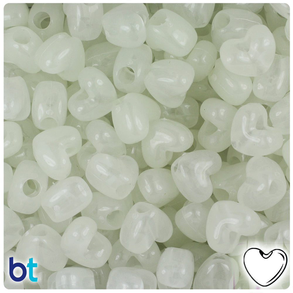 BeadTin Night Glow-in-the-Dark 12mm Heart (VH) Plastic Pony Beads (250pcs)