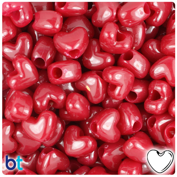 BeadTin Burgundy Opaque 12mm Heart (VH) Plastic Pony Beads (250pcs)