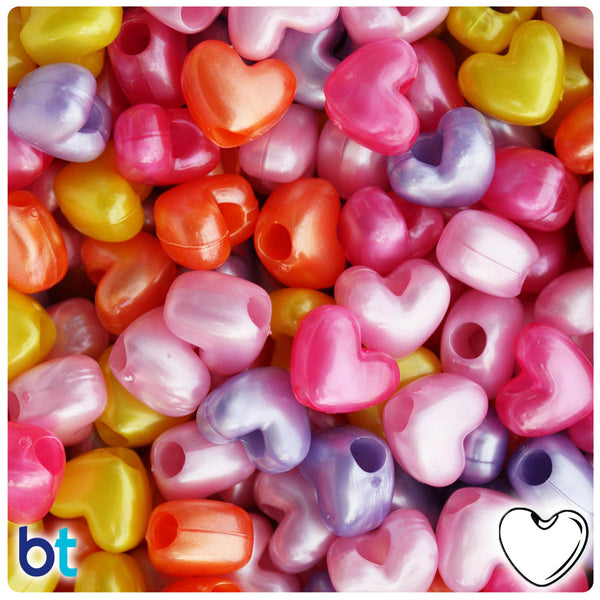 BeadTin Hot Pastel Pearl Mix 12mm Heart (VH) Plastic Pony Beads (250pcs)