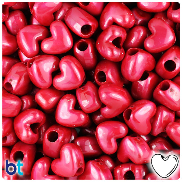 BeadTin Red Pearl 12mm Heart (VH) Plastic Pony Beads (250pcs)