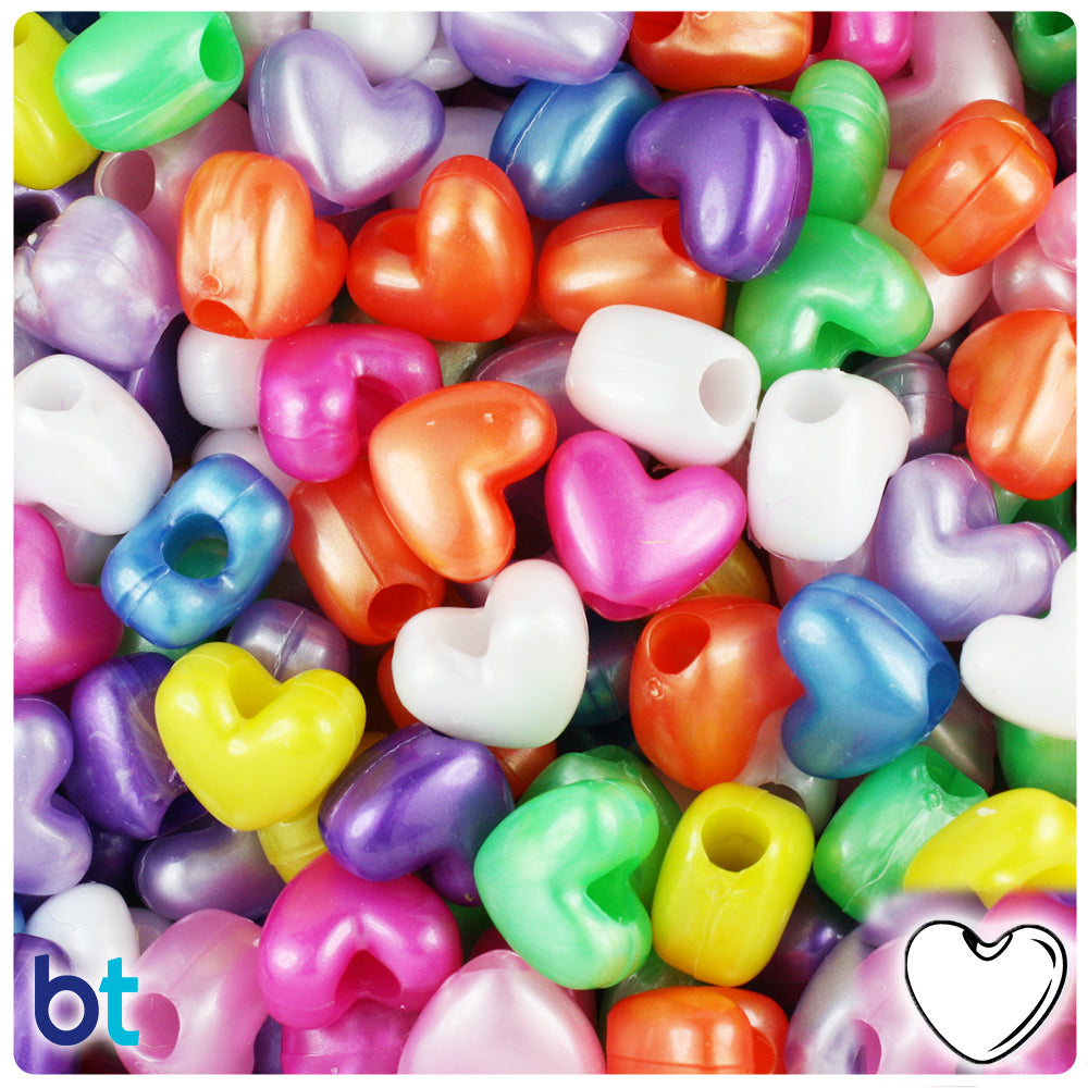 BeadTin Pearl Mix 12mm Heart (VH) Plastic Pony Beads (250pcs)