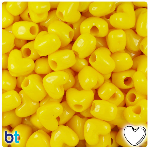 BeadTin Bright Yellow Opaque 12mm Heart (VH) Plastic Pony Beads (250pcs)