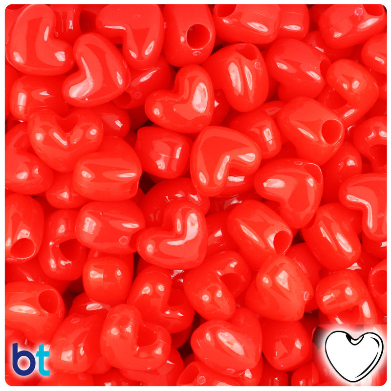 BeadTin Bright Red Opaque 12mm Heart (VH) Plastic Pony Beads (250pcs)