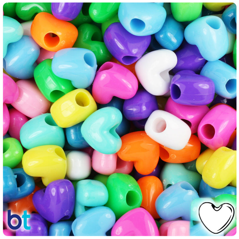 BeadTin Bright Opaque Mix 12mm Heart (VH) Plastic Pony Beads (250pcs)