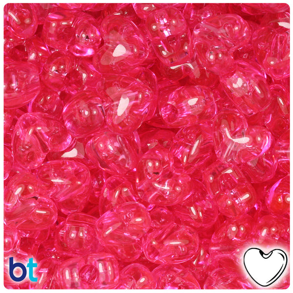 BeadTin Medium Pink Transparent 12mm Heart (VH) Plastic Pony Beads (250pcs)