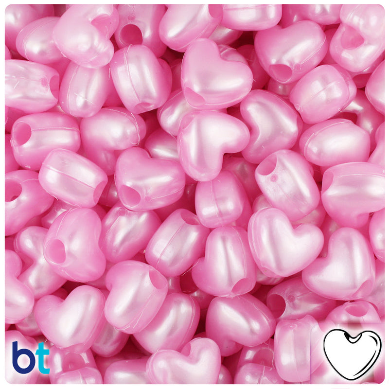 BeadTin Light Pink Pearl 12mm Heart (VH) Plastic Pony Beads (250pcs)