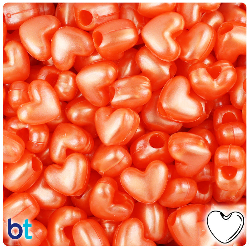 BeadTin Orange Pearl 12mm Heart (VH) Plastic Pony Beads (250pcs)