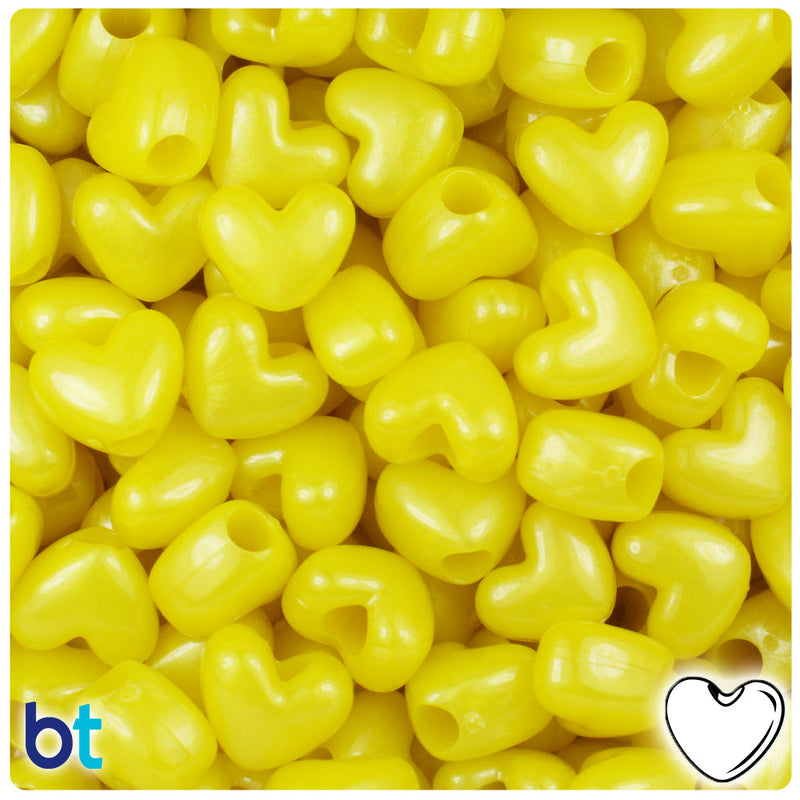 BeadTin Yellow Pearl 12mm Heart (VH) Plastic Pony Beads (250pcs)