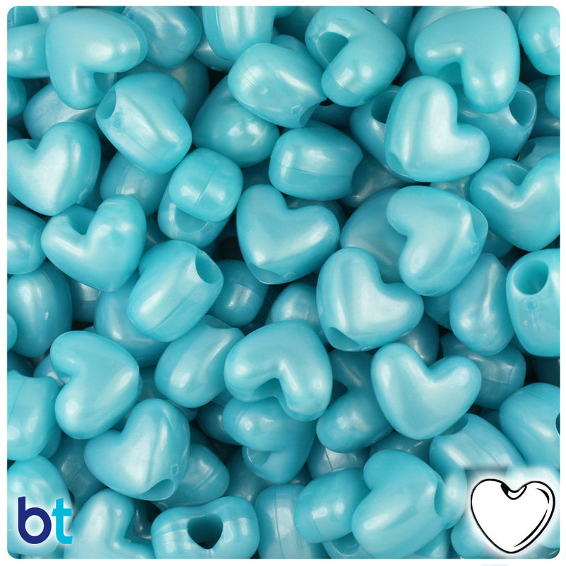 BeadTin Light Blue Pearl 12mm Heart (VH) Plastic Pony Beads (250pcs)