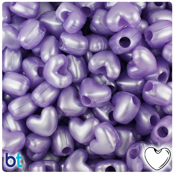 BeadTin Light Purple Pearl 12mm Heart (VH) Plastic Pony Beads (250pcs)