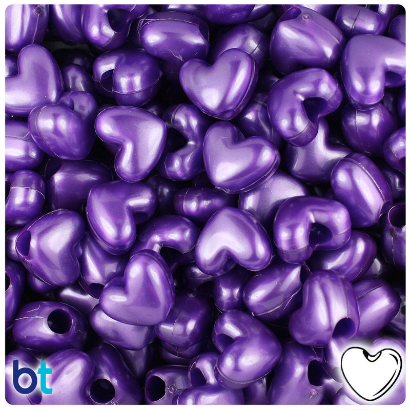 BeadTin Dark Purple Pearl 12mm Heart (VH) Plastic Pony Beads (250pcs)