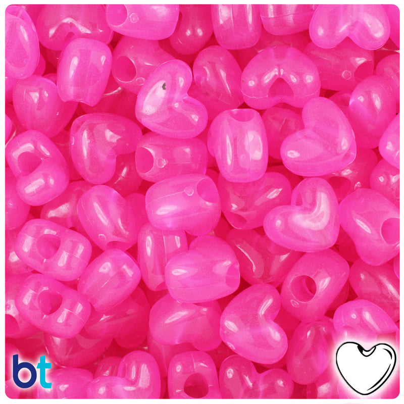 BeadTin Pink Glow 12mm Heart (VH) Plastic Pony Beads (250pcs)