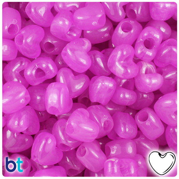 BeadTin Purple Glow 12mm Heart (VH) Plastic Pony Beads (250pcs)