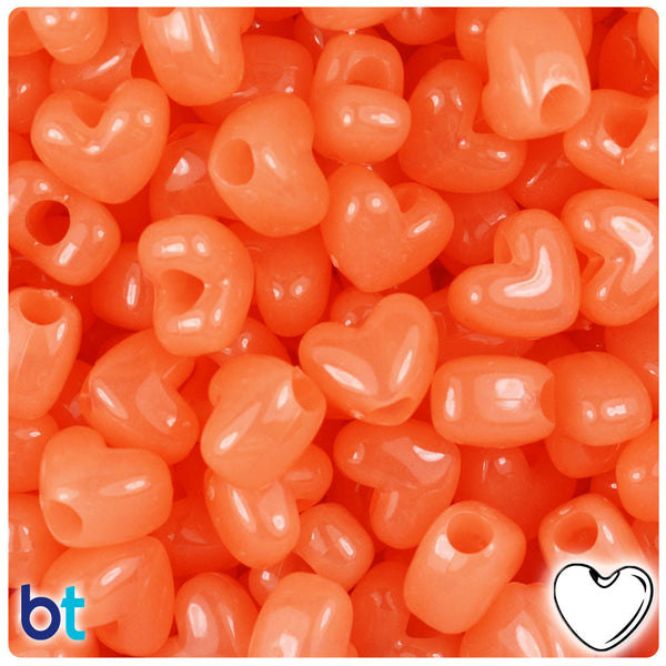 BeadTin Orange Glow 12mm Heart (VH) Plastic Pony Beads (250pcs)