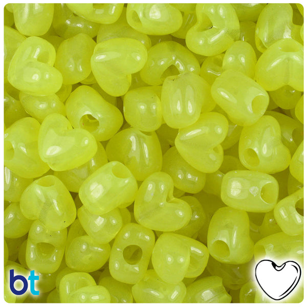 BeadTin Yellow Glow 12mm Heart (VH) Plastic Pony Beads (250pcs)