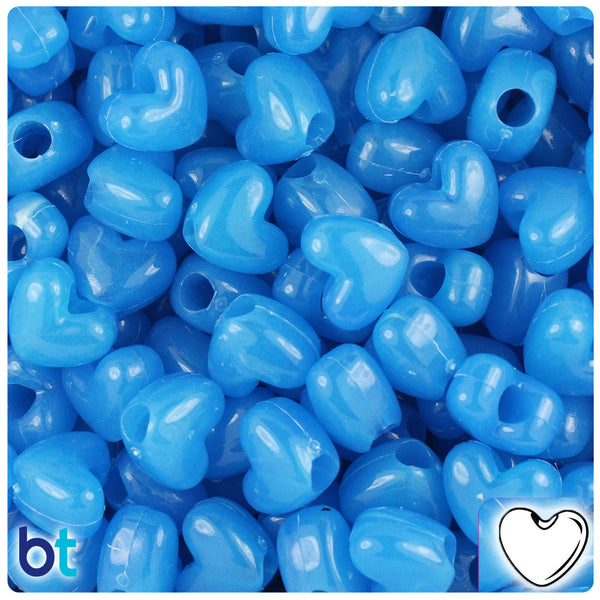 BeadTin Blue Glow 12mm Heart (VH) Plastic Pony Beads (250pcs)