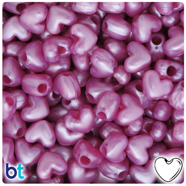 BeadTin Mauve Pearl 12mm Heart (VH) Plastic Pony Beads (250pcs)