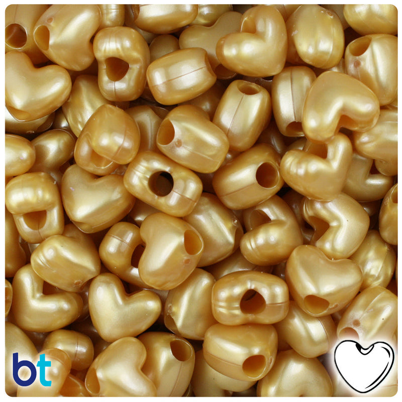 BeadTin Gold Pearl 12mm Heart (VH) Plastic Pony Beads (250pcs)