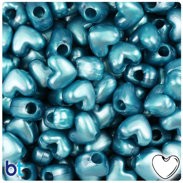 BeadTin Teal Pearl 12mm Heart (VH) Plastic Pony Beads (250pcs)