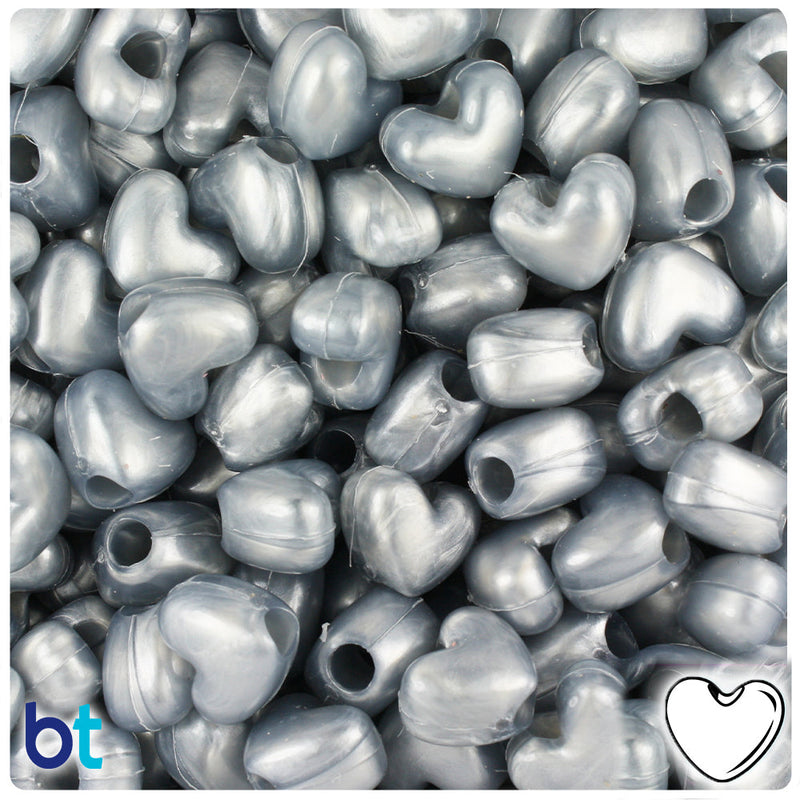 BeadTin Grey Pearl 12mm Heart (VH) Plastic Pony Beads (250pcs)