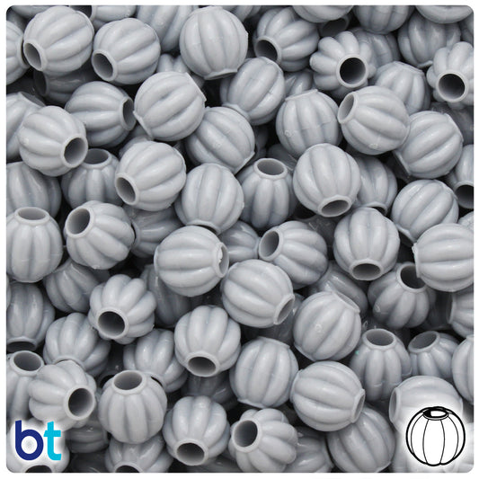 BeadTin Grey Opaque 10mm Melon Plastic Pony Beads (300pcs)