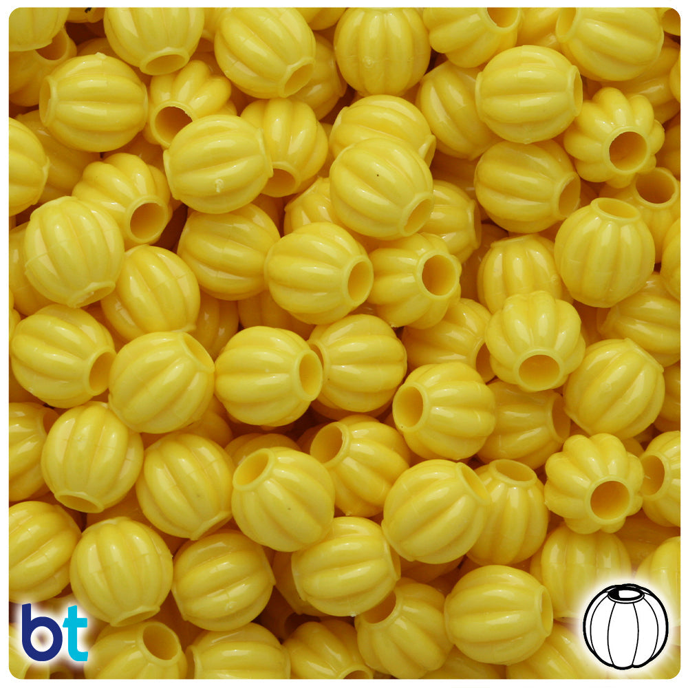 BeadTin Yellow Opaque 10mm Melon Plastic Pony Beads (300pcs)