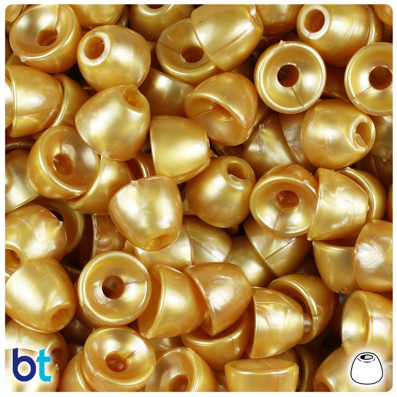 BeadTin Gold Pearl 12mm Bell Plastic Pony Beads (50pcs)