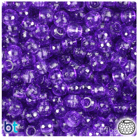 BeadTin Amethyst Transparent 9mm Faceted Barrel Plastic Pony Beads (500pcs)