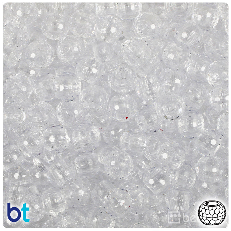 BeadTin Crystal Transparent 9mm Faceted Barrel Plastic Pony Beads (500pcs)