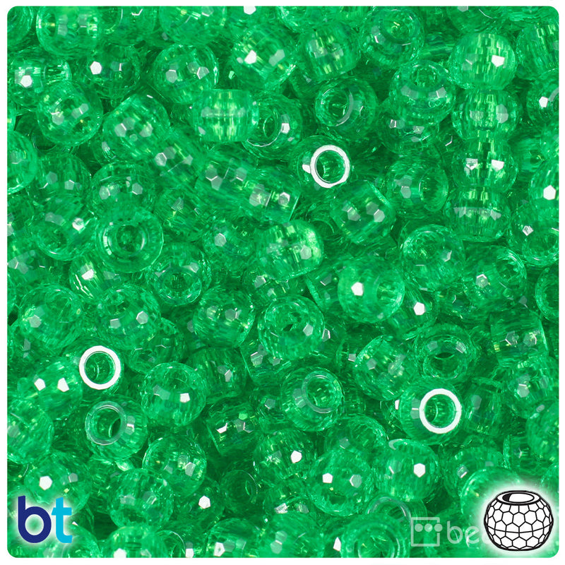 BeadTin Mint Transparent 9mm Faceted Barrel Plastic Pony Beads (500pcs)