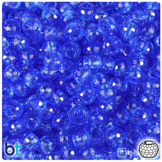 BeadTin Dark Sapphire Transparent 9mm Faceted Barrel Plastic Pony Beads (500pcs)