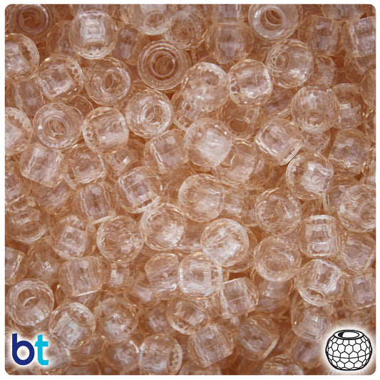 BeadTin Champagne Transparent 9mm Faceted Barrel Plastic Pony Beads (500pcs)